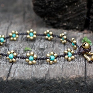 Perlen Blumen geflochtenes Messing Fußkettchen, süßes Armband, Braid Anklet, für Mädchen