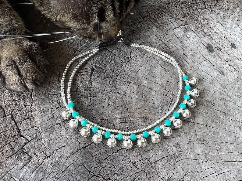 Crystal Beaded Brass Bells Chain Cat Collar, Pet Collar With Bells, Cute Cat Collar image 7
