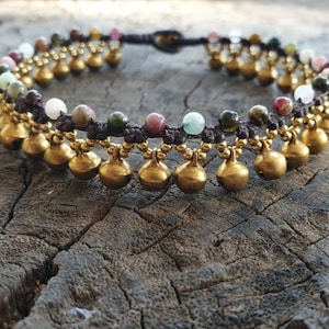 Tourmaline Beaded Jingling Brass Bells Women Anklet, Dance Anklet, For Her, Wedding Women Anklet- 6mm bells