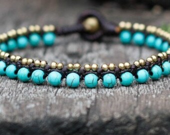 Simple Turquoise Brass Bracelet