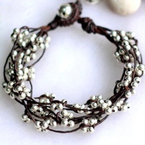 Multi Strand Silver Beaded Hippie Bracelet, Hippie Women Bracelet, For Her, Hippie Anklet