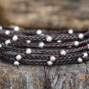 Braid Wrap Silver Beaded Bracelet, Wrap Bracelet, Mens Bracelet, For Her, For Him