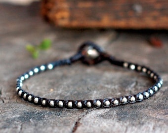 Mini Silver Beaded Unisex Bracelet, Mens Bracelet, For Her