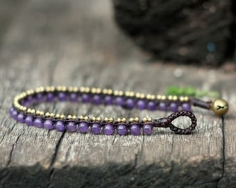 Simple Amethyst Brass Bracelet