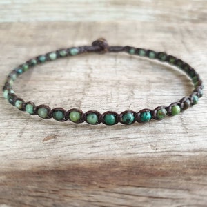 Single African Turquoise Beaded Unisex Anklet, Beaded Anklet, Mens Bracelet, For Her, For Him