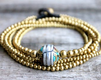 Triple Wraps Brass Ball Nepal Tibetan Bracelet/ Necklace