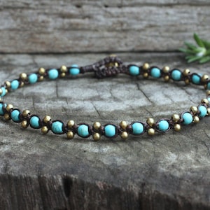 Turquoise Brass Cute Anklet, Turquoise Bracelet, Simple Anklet