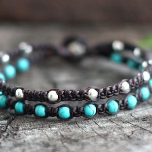 Hippie Double Turquoise Silver Unisex Bracelet , Mens Anklet, Mens Bracelet, For Her image 1