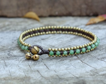 Jade Bead Brass Anklet