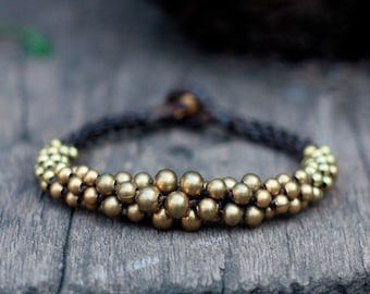 Ball Brass Beaded Woven Women Bracelet, For Her, Gifts for women, Woven Women Anklet