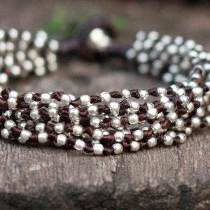 Hippie Multistrand Silver Bead Hand Knotted Bracelet, Hippie Bracelet, For Her