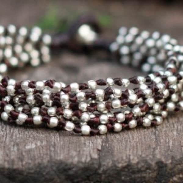 Hippie Multistrang Silber Bead Handgeknüpft Armband, Hippie Armband, Für Sie
