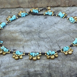 Turquoise Stone Brass Bells Women Necklace image 3