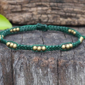 Brass Dark Green Adjustable Square Knot Friendship Bracelet, Mens Bracelet, For Her