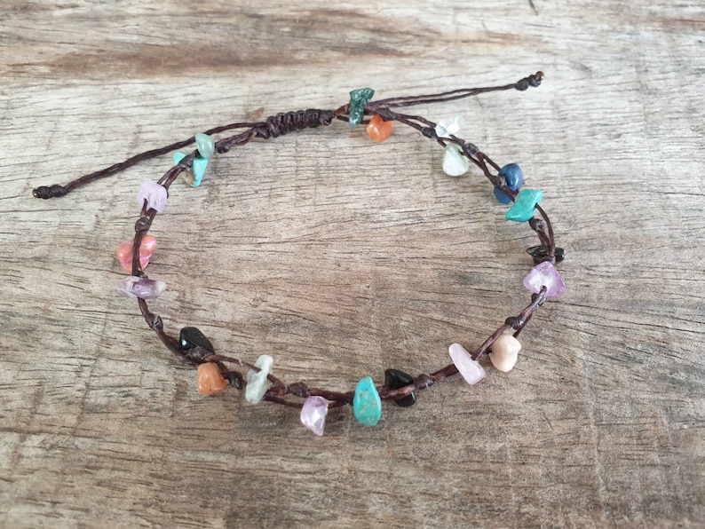 Simple Chips Stone Hand Knotted Adjustable Anklet, Beach Anklet, For Her, Hippie Anklet image 1