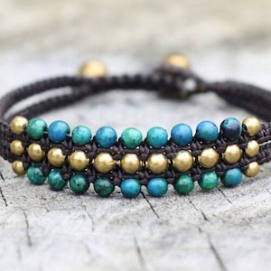 Flat Brass Beaded Unisex Bracelet, Mens Bracelet, Beach Bracelet, For Her