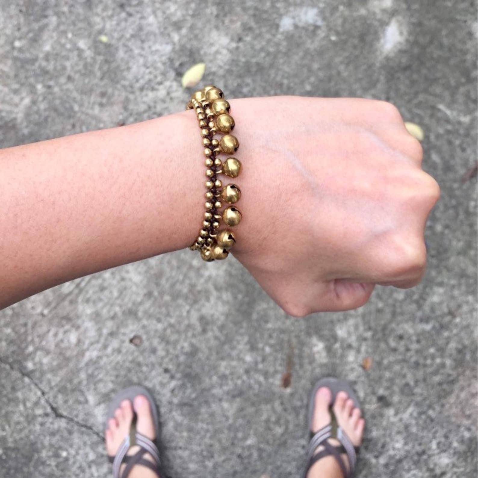 Infinity Turquoise Anklet Bracelet With Bell Stone Handmade Brass
