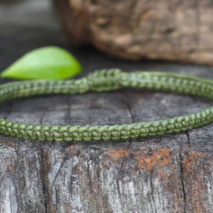Simple Olive Green Waxed Cord Adjustable Unisex Bracelet or Anklet, Friendship Bracelet