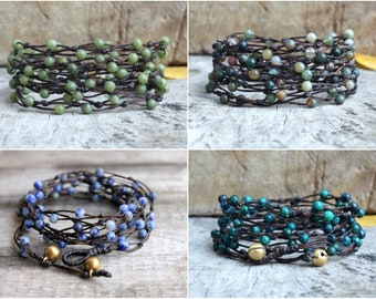 Hand Knotted Beaded Wrap Bracelet, Mens Bracelet, For Her, Women Wrap Bracelet, Necklace