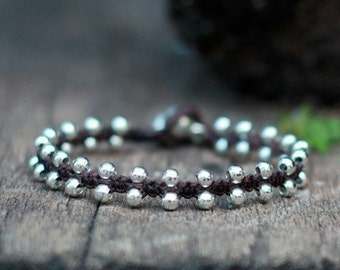 Simple Silver Beaded Unisex Bracelet, Mens Bracelet, For Him, Silver Bracelet