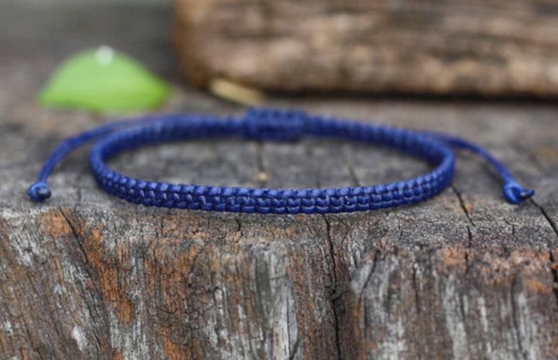 Simple Bracelet Adjustable Dark Blue Waxed Cord Friendship Unisex Bracelet or Anklet