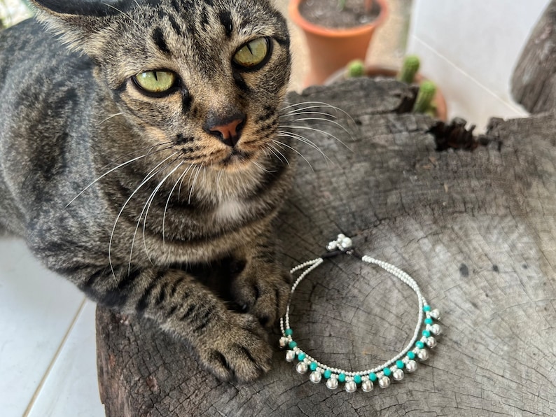 Crystal Beaded Brass Bells Chain Cat Collar, Pet Collar With Bells, Cute Cat Collar image 6