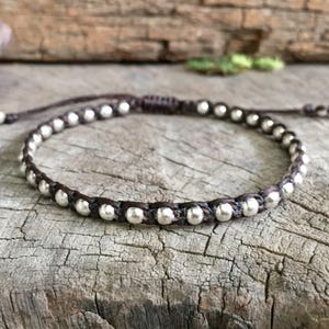 Simple Silver Beaded Adjustable Unisex Bracelet/Anklet