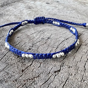 Hippie Silver Waxed Cord Adjustable Bracelet/Anklet