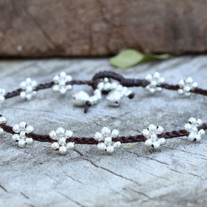 Flower Silver Braided Women Anklet Or Bracelet, For Her, Gifts For Girl, Kids Anklet
