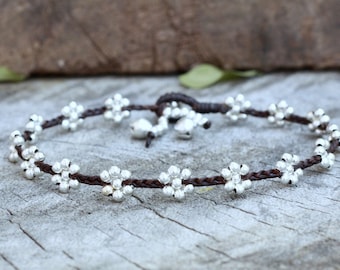 Flower Silver Braided Women Anklet Or Bracelet, For Her, Gifts For Girl, Kids Anklet