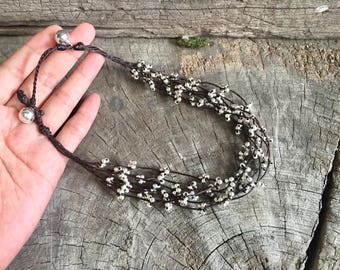 Multistrand Silver Plated Brass Beaded Women Necklace, Women Necklace, Gifts for women, Hippie Necklace, For Her