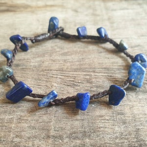 Lapis Lazuli Chips Stone Sinhle Braided Bracelet, Simple Braided Anklet, For Her, For Him