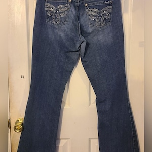 Seven7 bootcut damesjeans blauw medium wash geborduurde denim mt 10 afbeelding 1