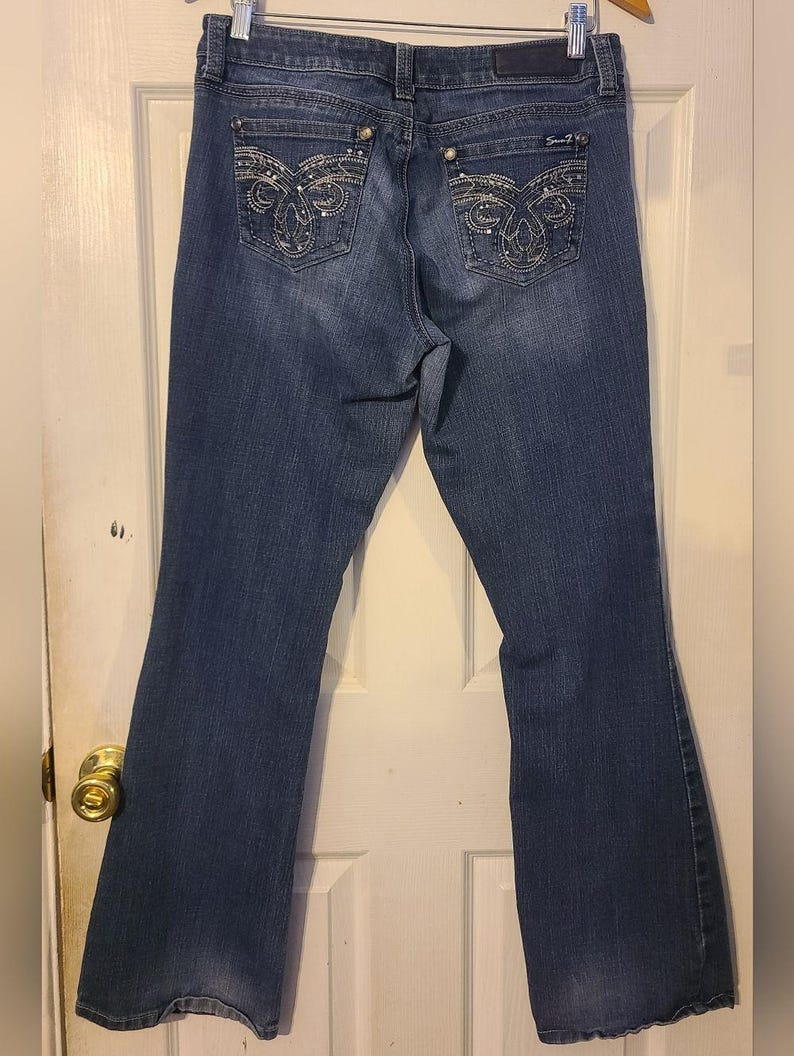 Seven7 bootcut damesjeans blauw medium wash geborduurde denim mt 10 afbeelding 1