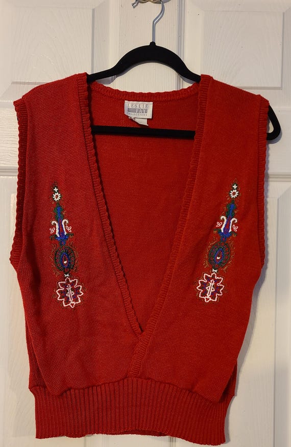 Vintage Leslie Fay Red Embroidered Knit Vest Sz10 - Etsy