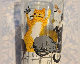 Vtg Anchor Hocking Cats & Butterflies Drinking Glass Kolorowe kocięta