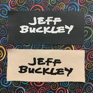 jeff buckley sew on punk patch, white and black canvas fabric, 80s new wave goth band
