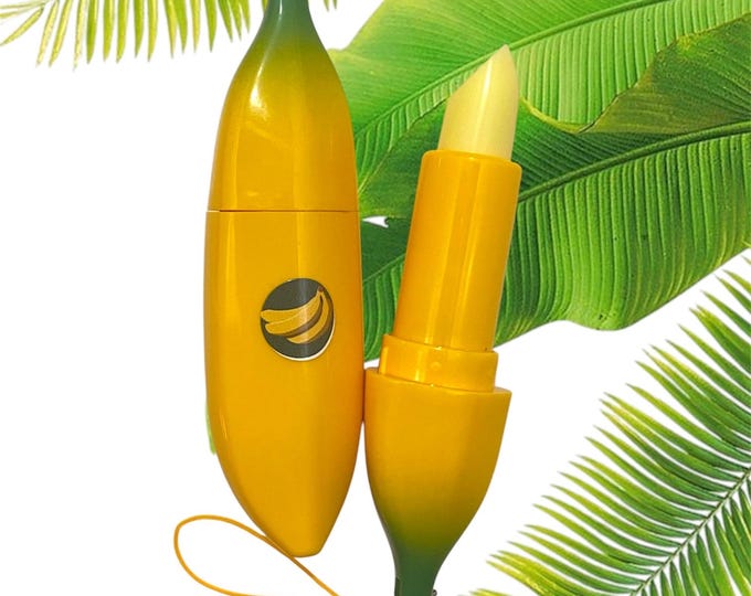 banana flavored shaped novelty fruit lip balm with keychain (vegan)