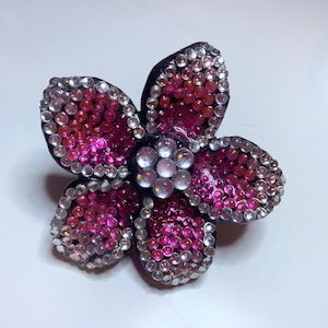 Large pink statement Rhinestone flower ring