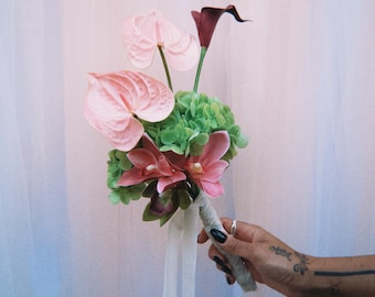 Bridal Bouquet - Modern Faux Florals - Anthurium, Orchids, Calla Lilies
