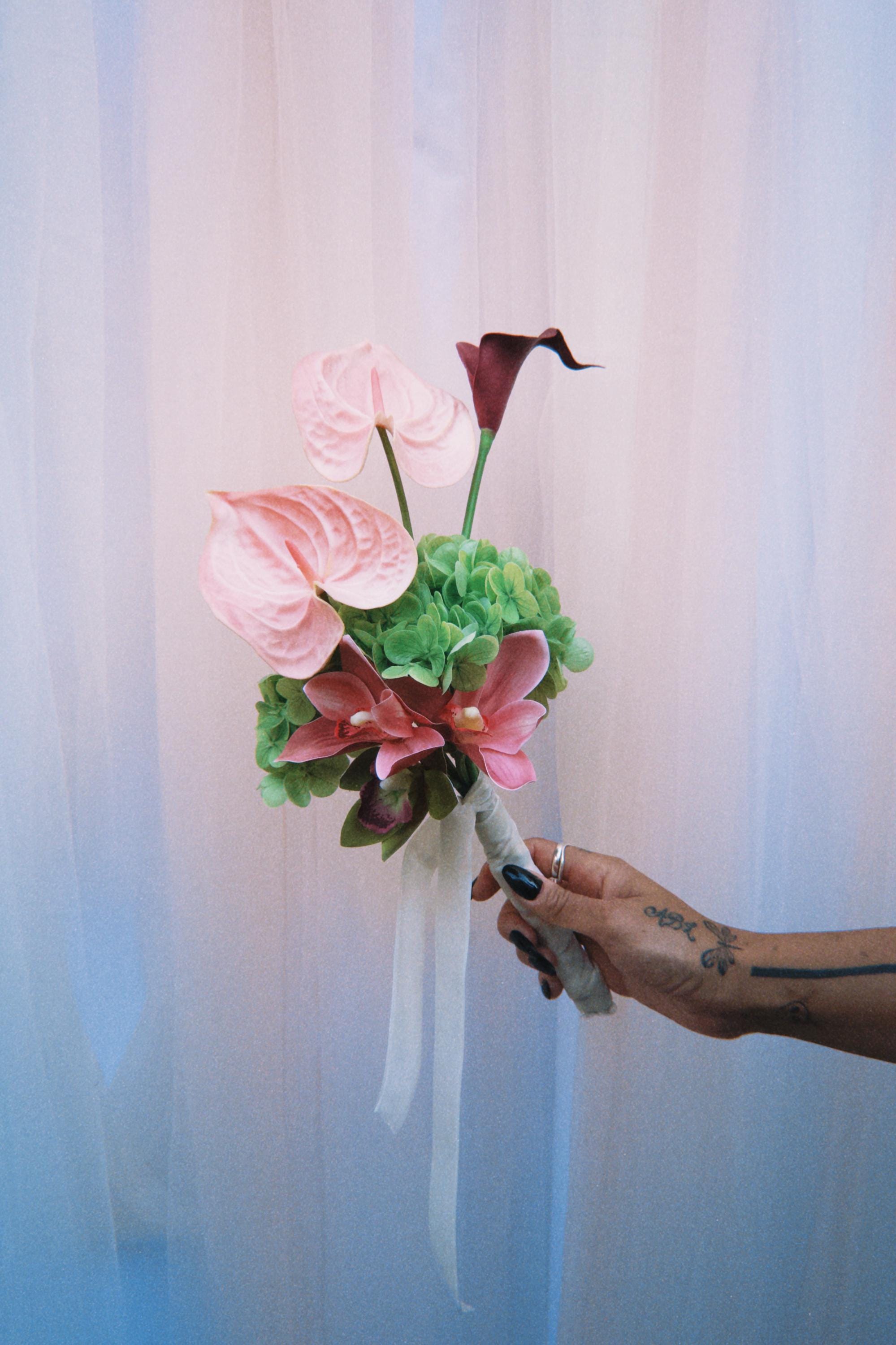 Bridal Bouquet - Modern Faux Florals - Anthurium, Orchids, Calla Lilies