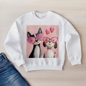 Valentinstag Katzen und Hunde PNG, Romantisches Haustier Paar PNG, Herz, Welpe und Kitty, digitaler Download, handgezeichnetes Design, Liebe ist Pawsome