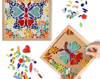 Schmetterling & Blumen Mosaik Art Kit: DIY Keramikfliesen Handwerk, Blumenmuster