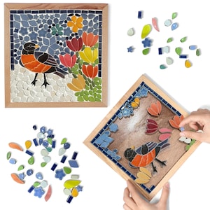 American Robin with Tulip Flower Mosaic Kit: DIY Ceramic Tile Craft for Adults & Kids