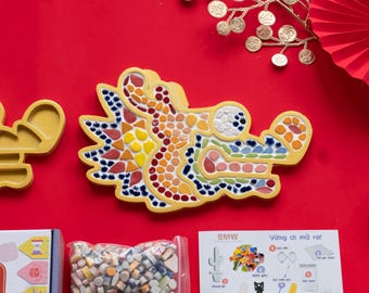 DIY Mosaic Dragon Head Lantern Art Kit. Ceramic Mosaic. Two designs to choose. A cultural exploration kit to learn about the Lunar New Year