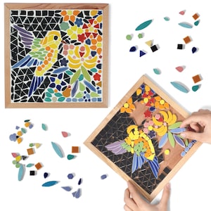 Kit di mosaico in ceramica a forma di colibrì, kit fai da te per realizzare tessere di mosaico per adulti e bambini da 8 anni in su, senza esperienza, senza bisogno di tagliare, idea regalo.