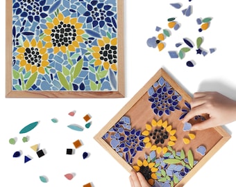 Sunflower Ceramic Mosaic Art Kit, DIY Mosaic Tile Craft Kit for Adults & Kids 8 Ages, Easy to Make, No Experience, No Cutting Needed
