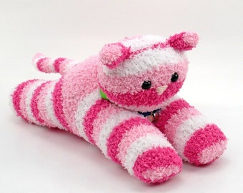 Soft and cuddly plush cat - Sock kitty - Pink/White Stripe Kitty
