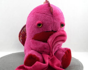 Sleepy Dragon plush -  fuschia body/ red tummy / red iridescent wings