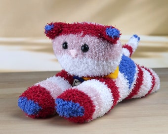 Soft and cuddly plush cat - Sock kitty - Sparkly Red/White/Blue Stripe Kitty